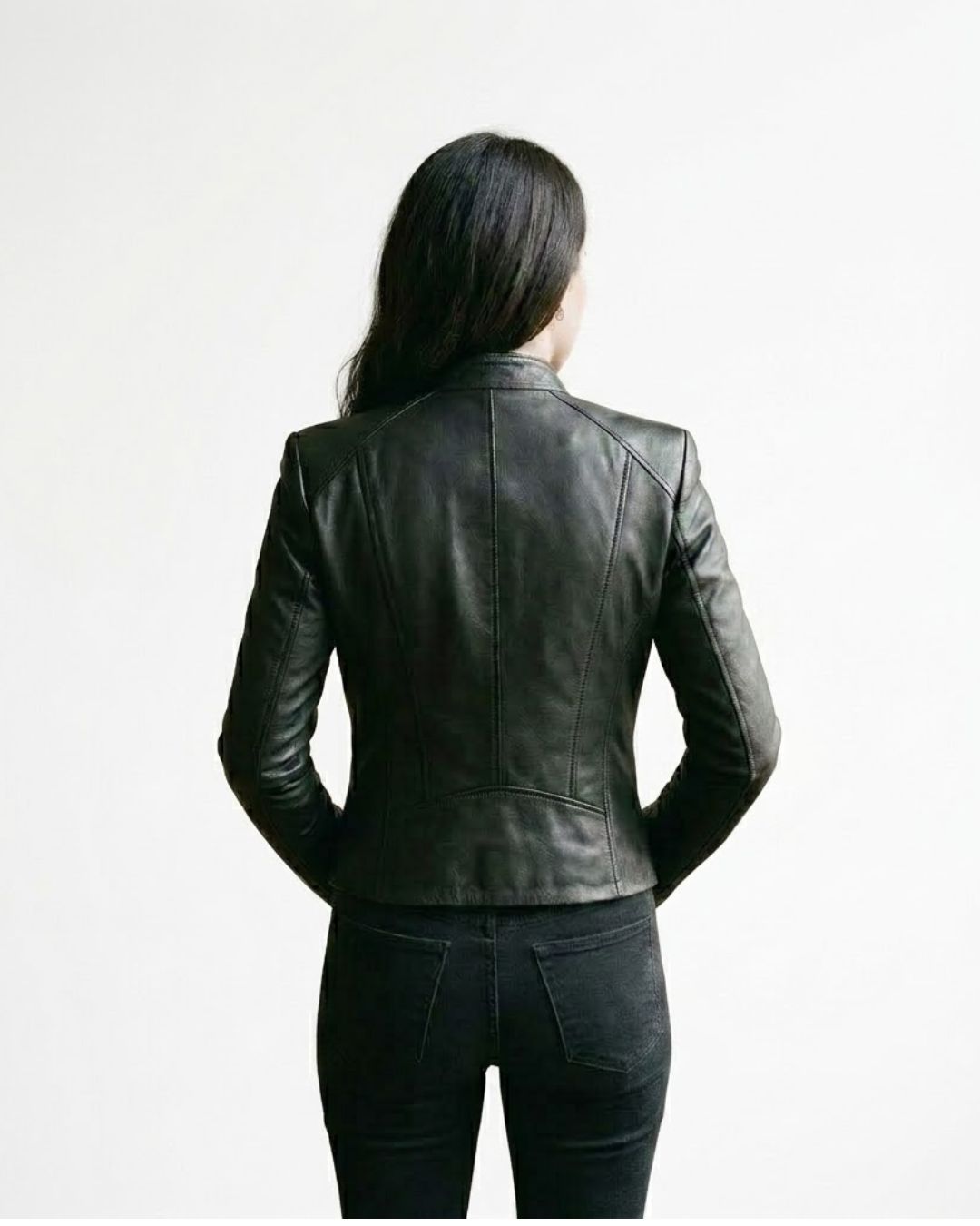 Women’s Classic Black Leather Zip Jacket - Image 4