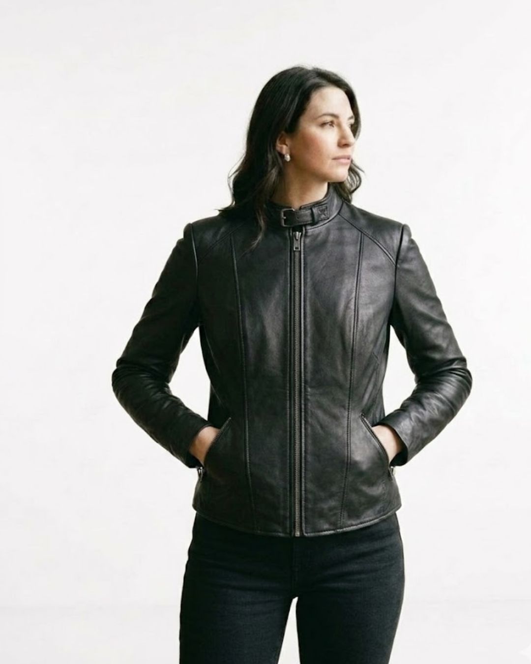 Women’s Classic Black Leather Zip Jacket - Image 2