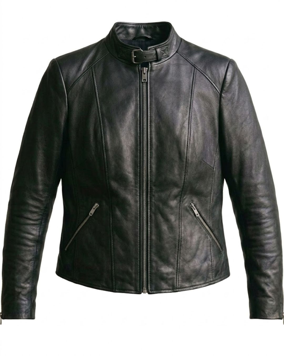 Women’s Classic Black Leather Zip Jacket