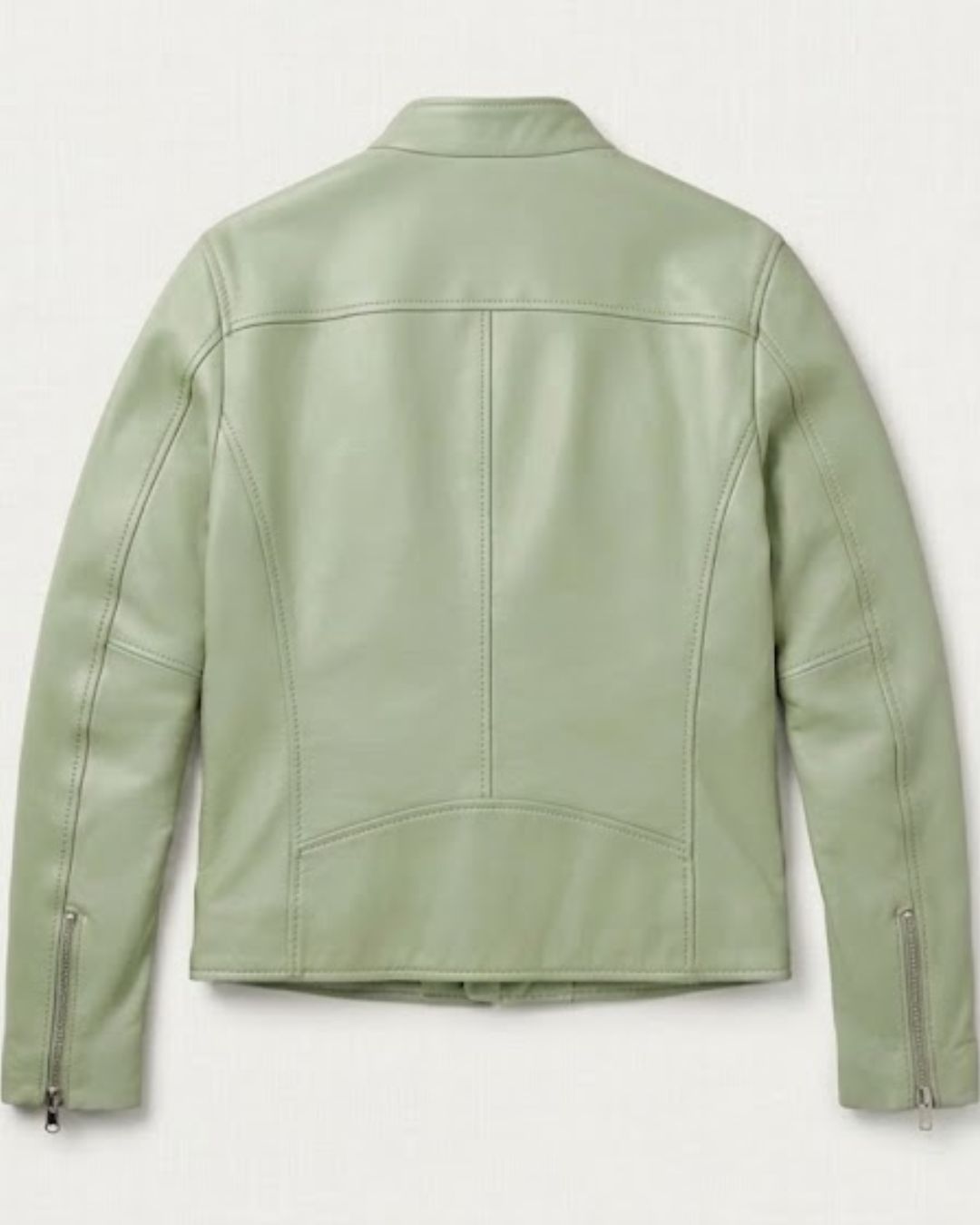 Men’s Sage Green Leather Moto Biker Jacket - Image 3