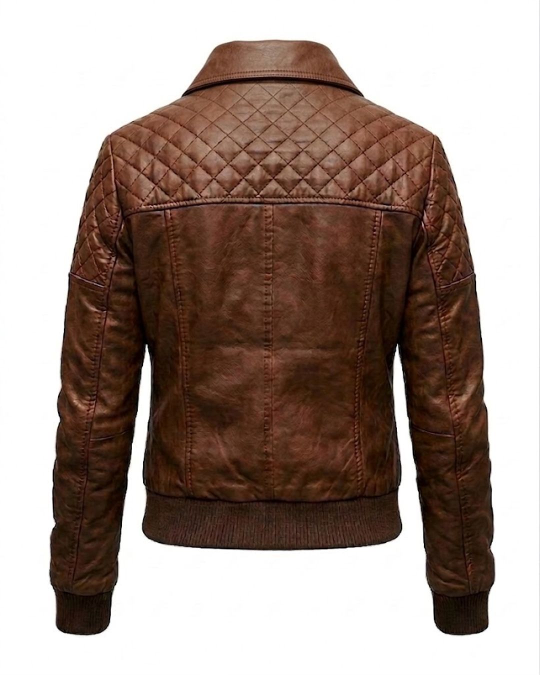 Women’s Vintage Brown Quilted Leather Jacket - Image 3