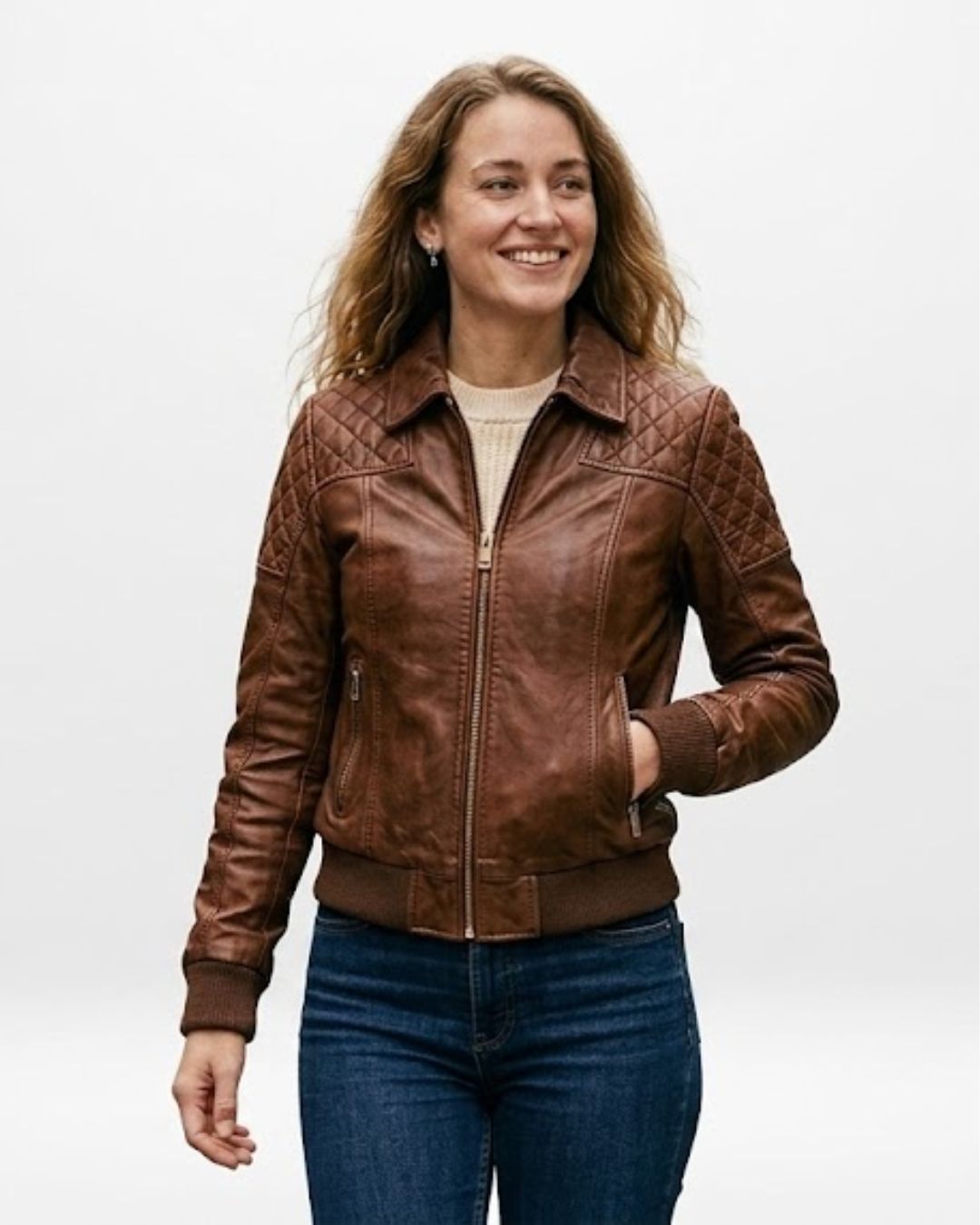 Women’s Vintage Brown Quilted Leather Jacket - Image 2