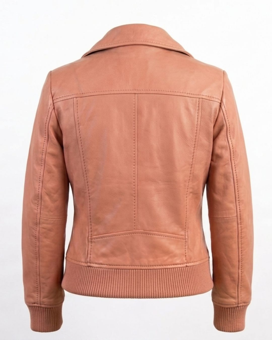 Women’s Peach Moto Jacket with Ribbed Cuffs – RabiJacket - Image 4
