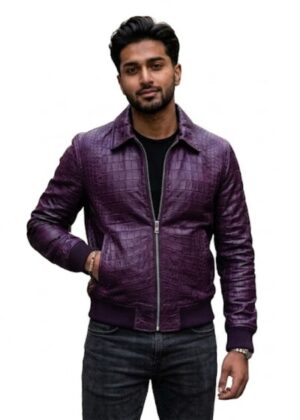 Men’s Royal Purple Croc Embossed Leather Jacket