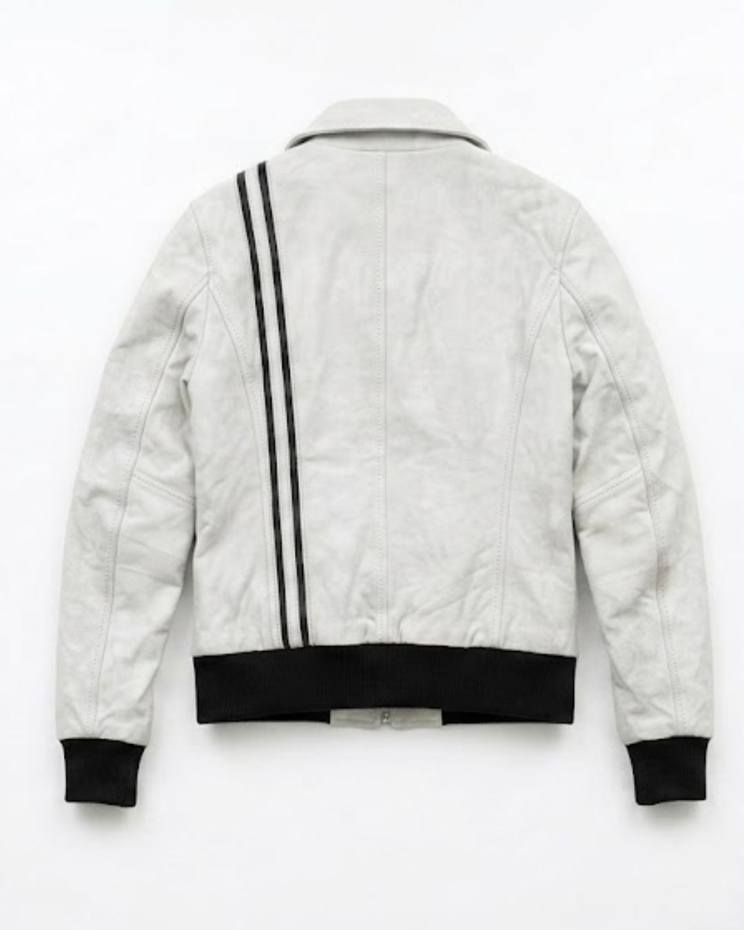 Women’s White Leather Jacket with Black Stripe Detail - Image 3
