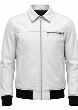 Men’s Classic White Ribbed Bomber Jacket