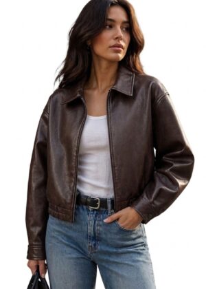 Women’s Heritage Brown Leather Bomber Jacket – Relaxed Fit Outerwear
