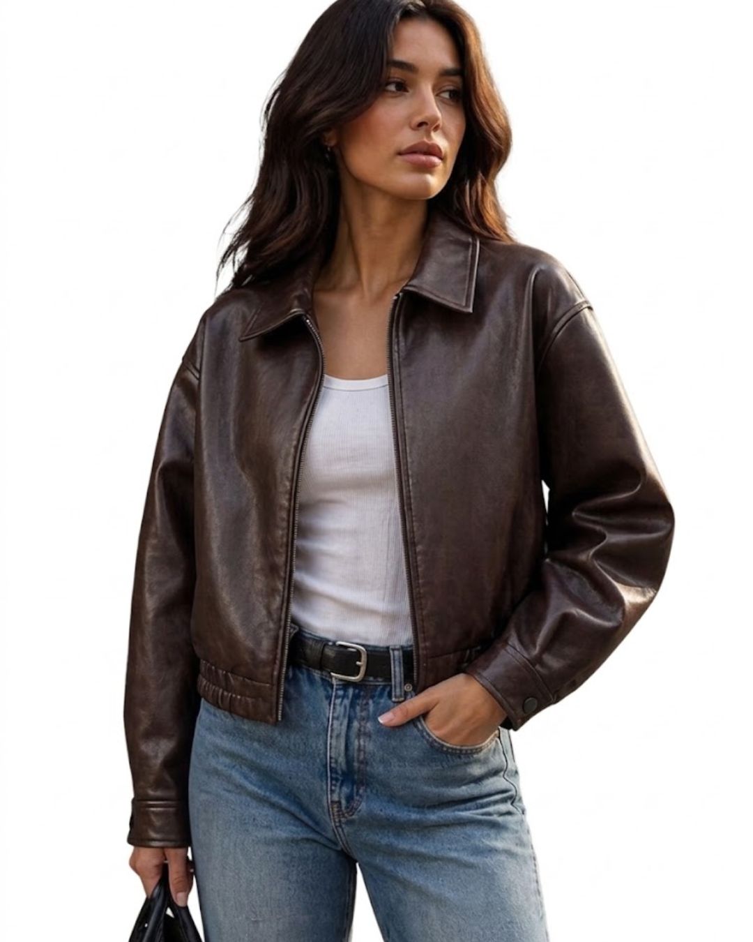 Women’s Heritage Brown Leather Bomber Jacket – Relaxed Fit Outerwear
