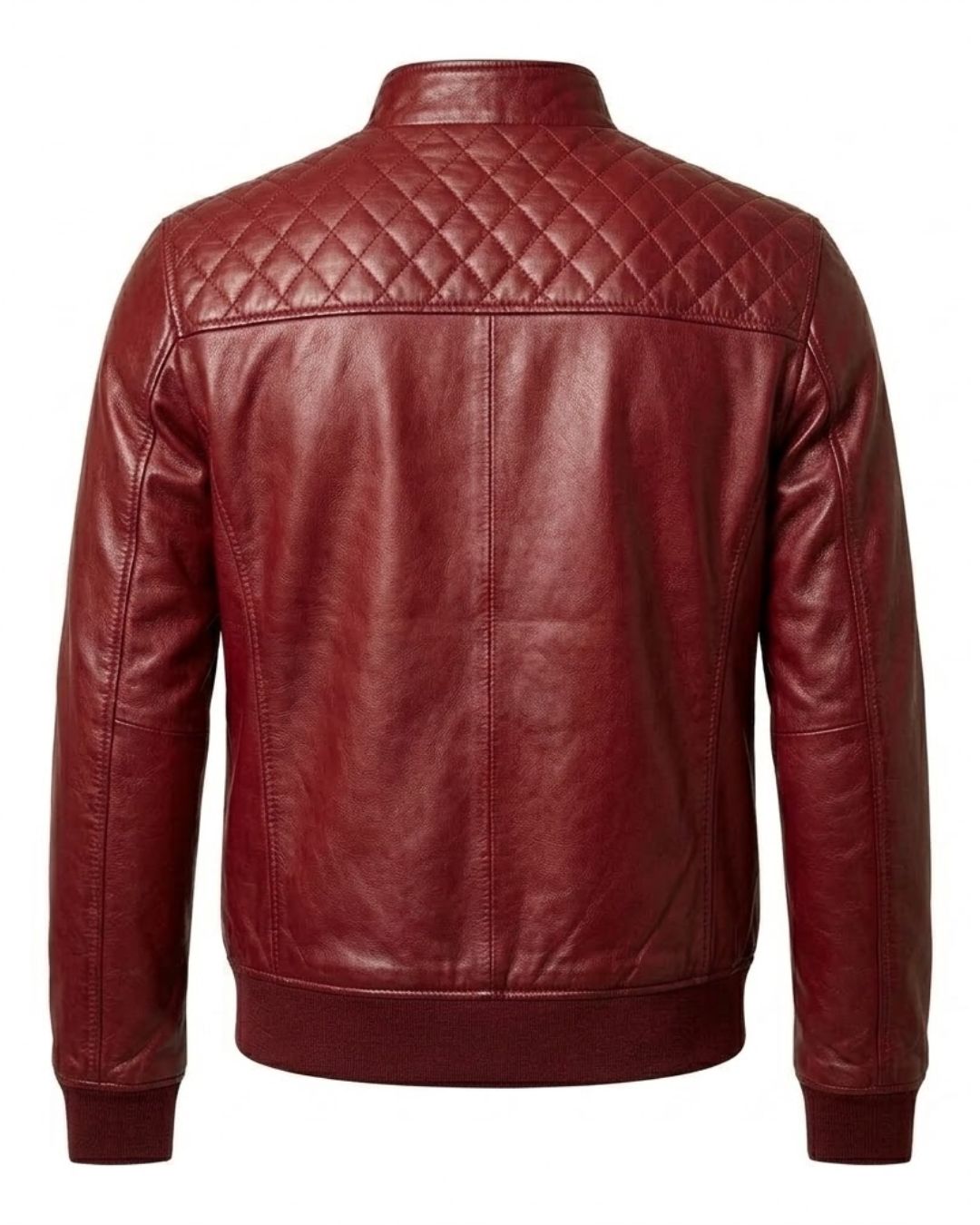 Men's Quilted Shoulder Maroon Leather Jacket – Classic Biker & Bomber Outerwear - Image 2