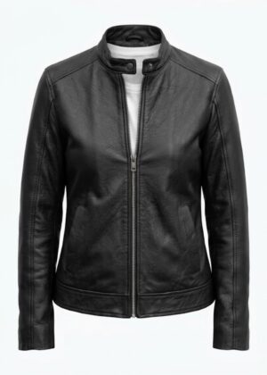 Women's Elegant Black Leather-Style Jacket