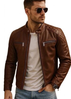 Men’s Vintage Brown Leather Moto Biker Jacket