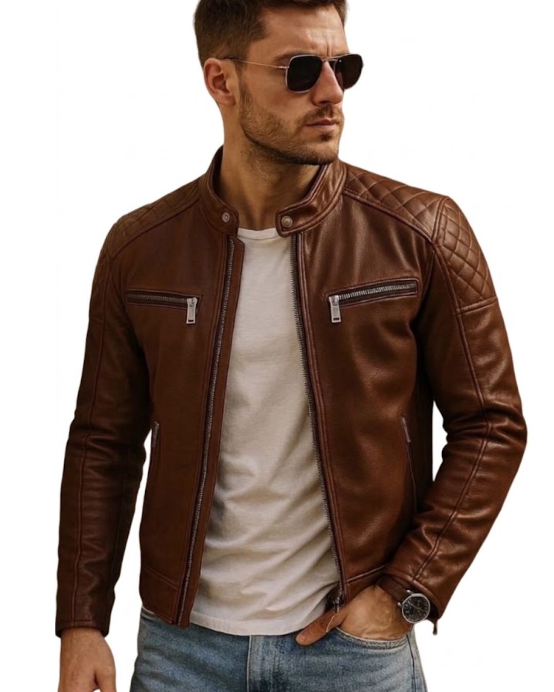 Men’s Vintage Brown Leather Moto Biker Jacket