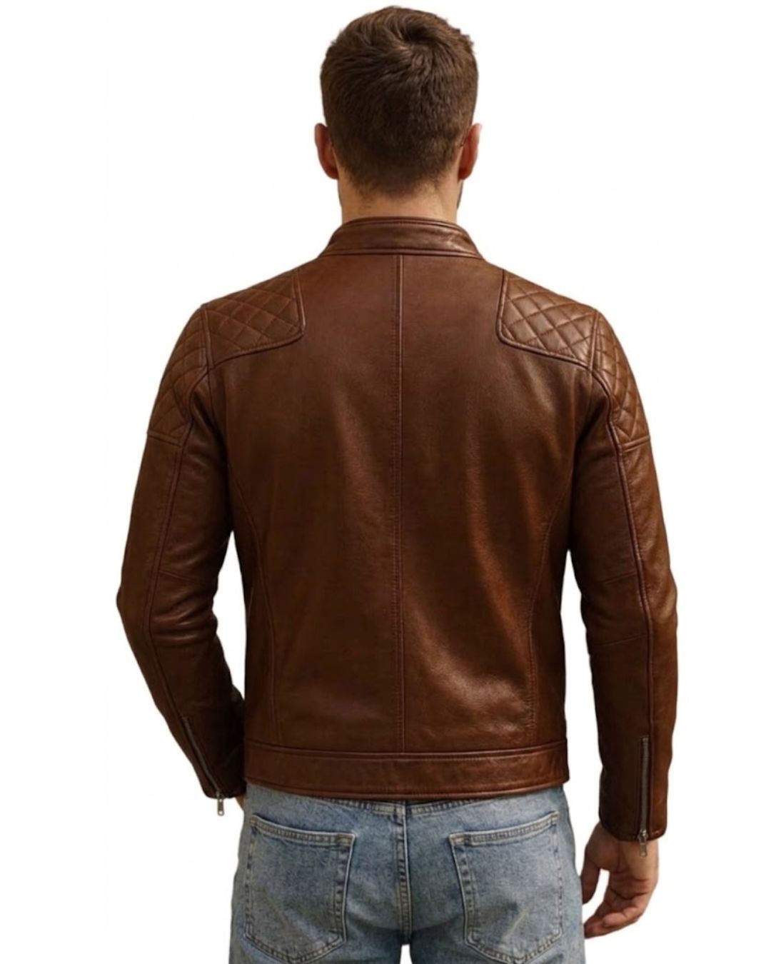Men’s Vintage Brown Leather Moto Biker Jacket - Image 2