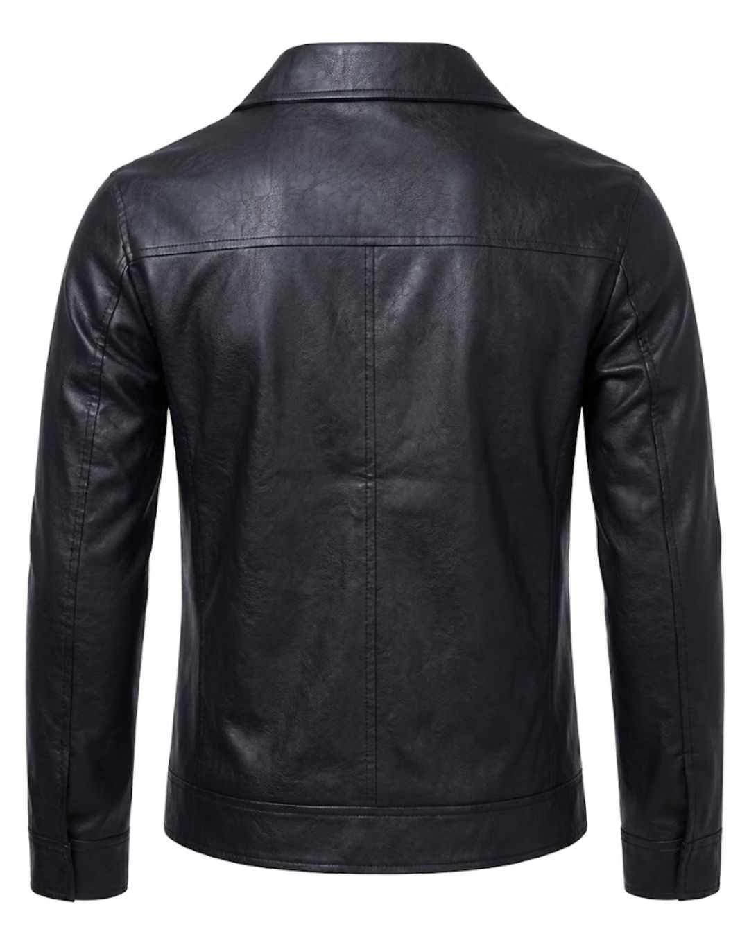 Men’s Black Leather Trucker Jacket with Buttoned Flap Chest Pockets - Image 2