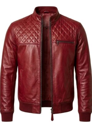 Men's Quilted Shoulder Maroon Leather Jacket – Classic Biker & Bomber Outerwear