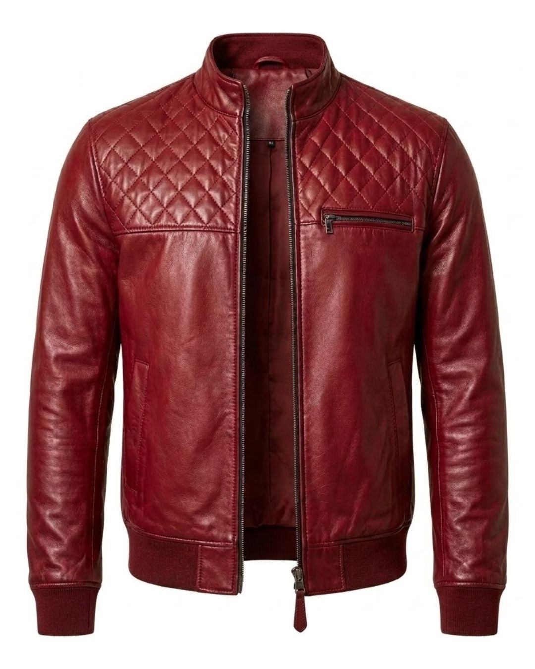 Men's Quilted Shoulder Maroon Leather Jacket – Classic Biker & Bomber Outerwear