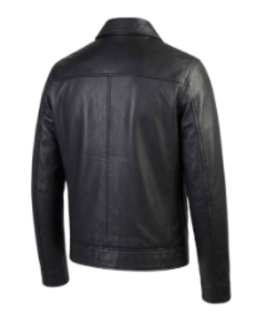 Men's Classic Front-Zip Black Leather Shirt Collar Jacket - Image 2