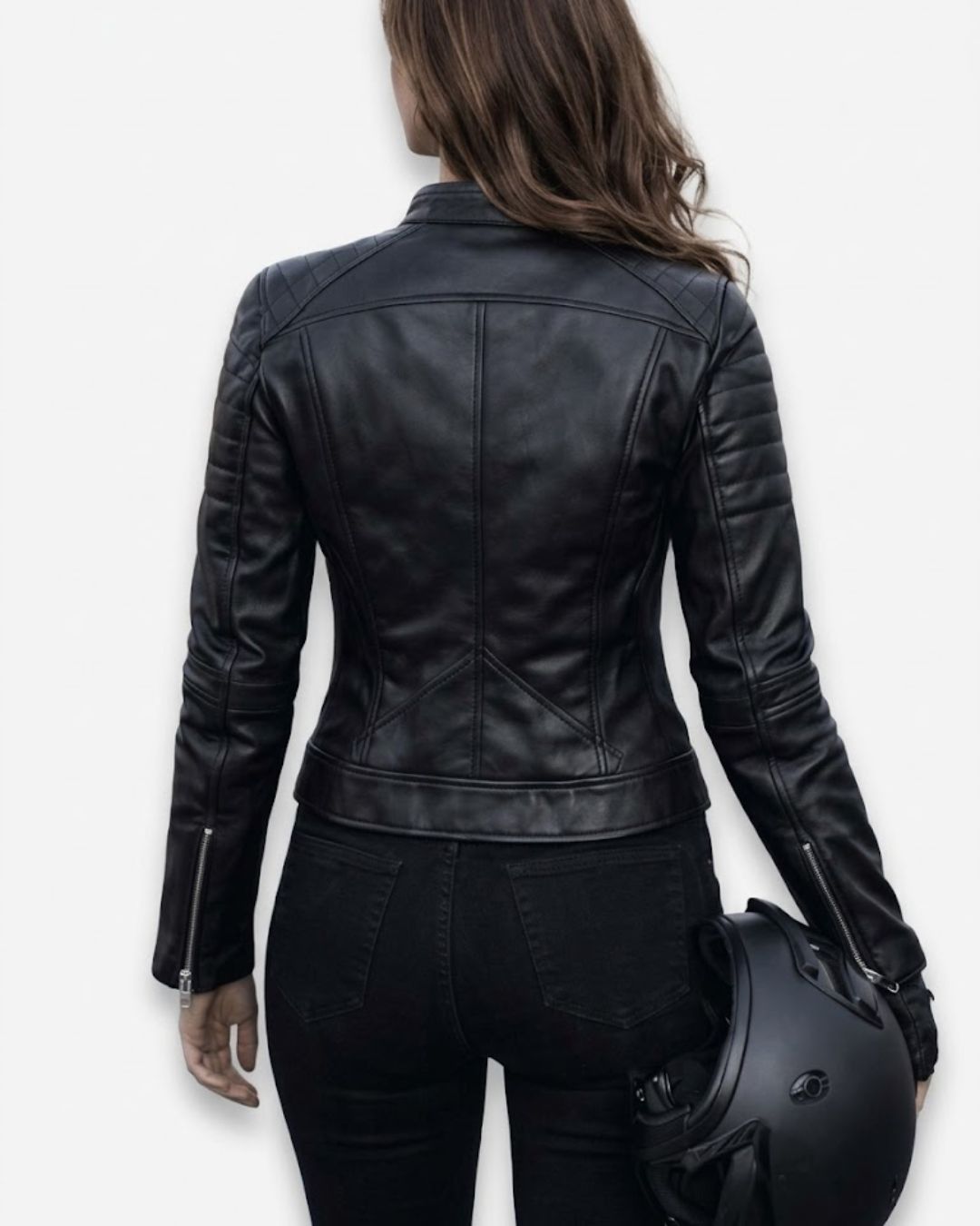 Women's Classic Black Real Leather Biker Jacket - Slim Fit Quilted Motorcycle Outerwear - Image 2